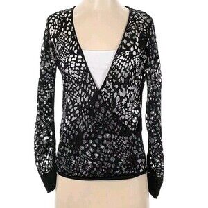 THE KOOPLES Leopard Burn Out Sheer Mesh Light Sweater Black Women's Size Small
